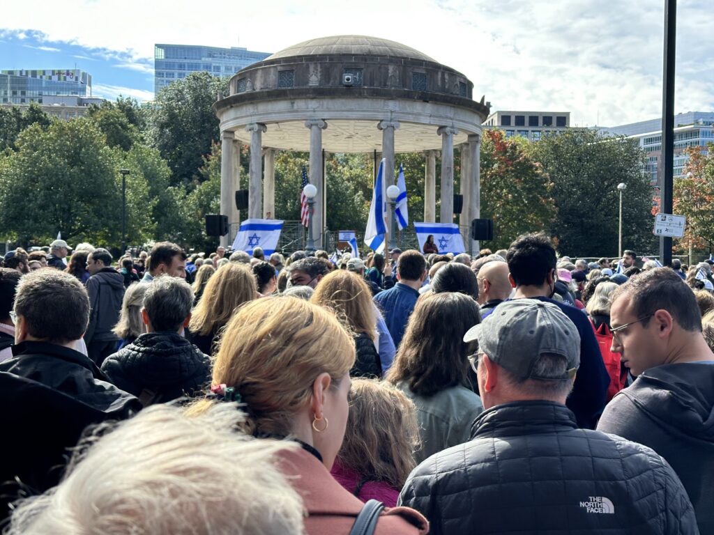 The Jewish Community Gathers at a rally outside in Boston Common.